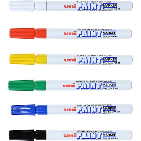 Uni-Ball Paint Marker, Oil Base, Fine Point, Weather/Fadeproof, 6/ST, AST PK UBC63720